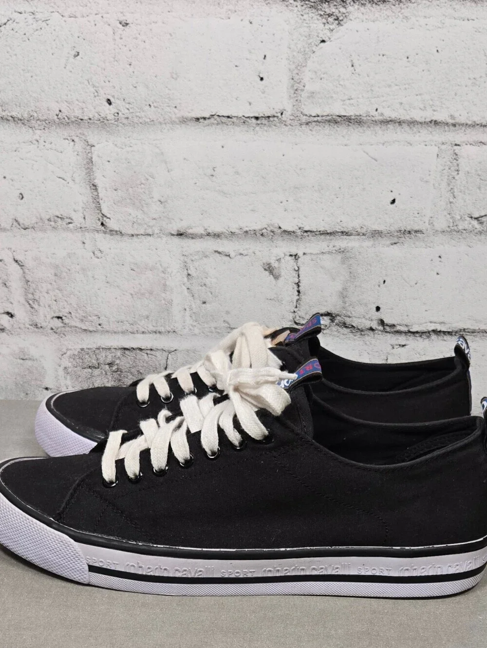 Roberto Cavalli Sport Canvas Sneakers Black Low Top Shoes US Men 10